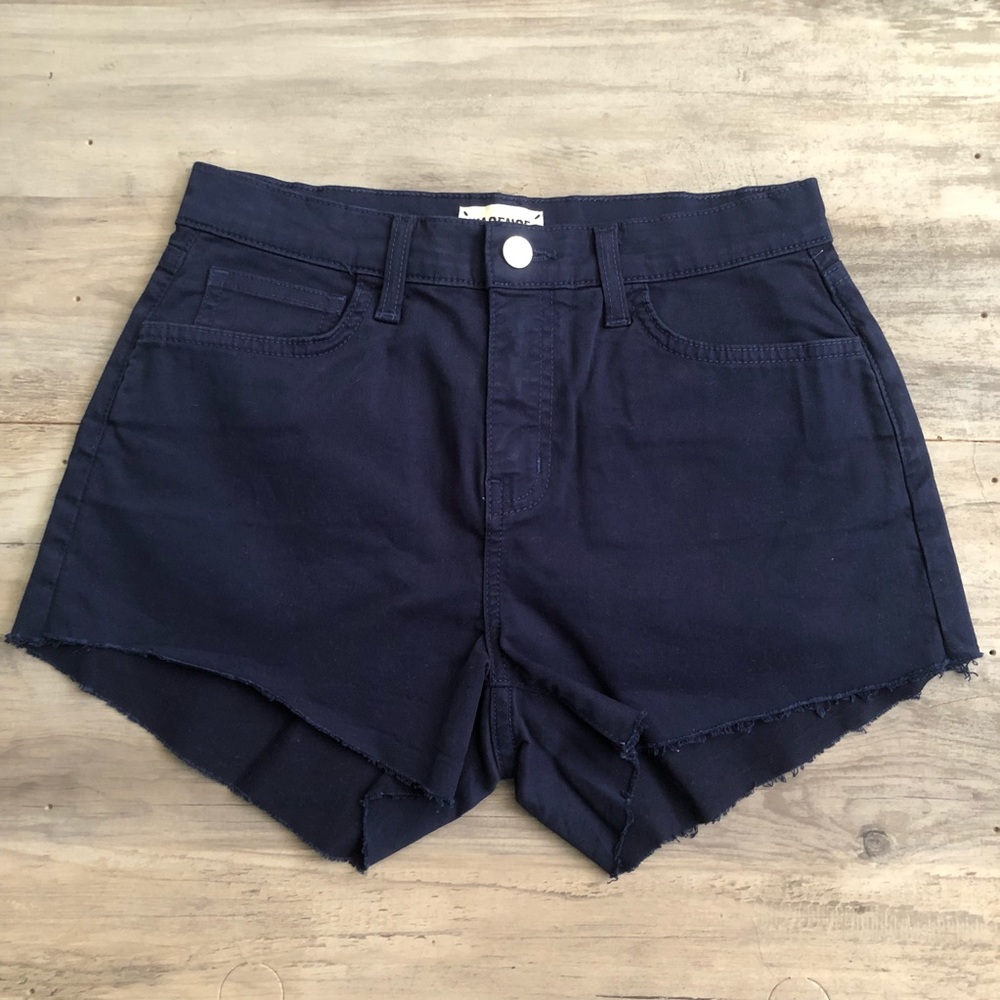 L’AGENCE navy blue cut off high rise raw hem denim shorts 25